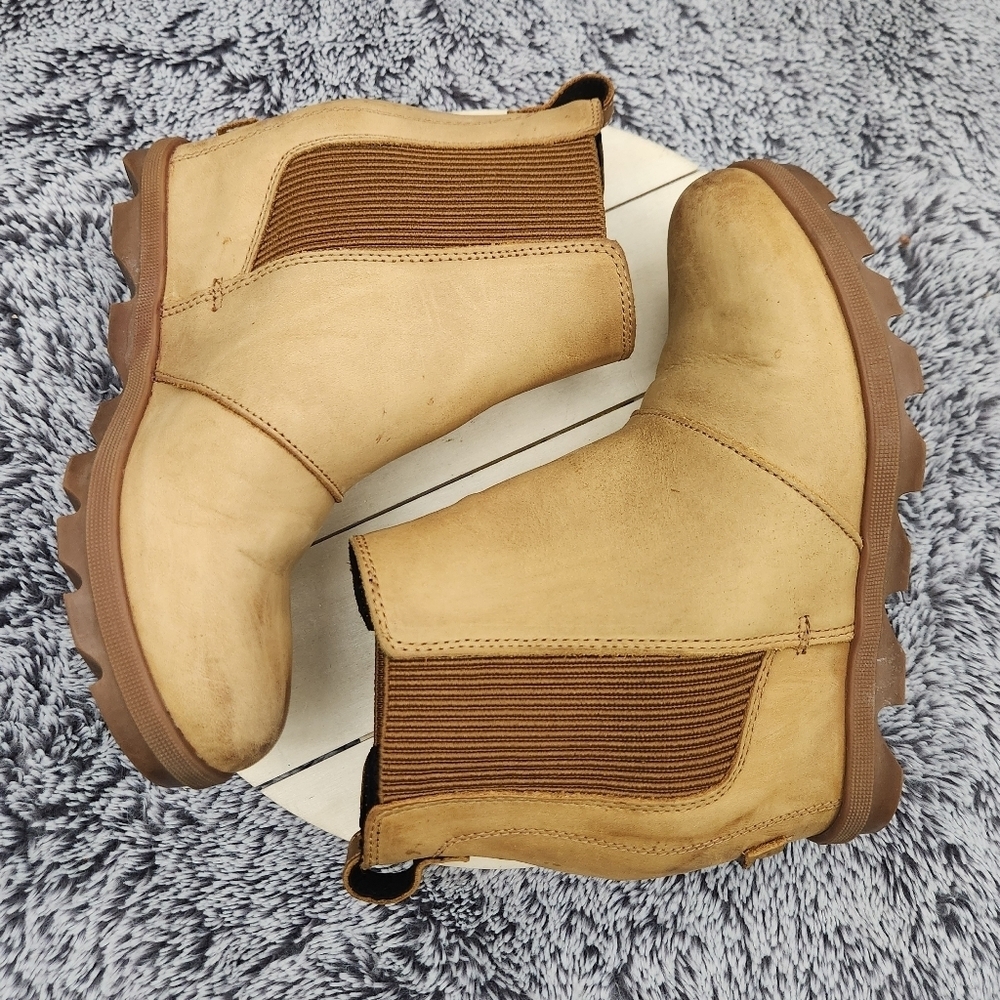 SOREL Joan of Arctic Wedge II Camel Tan Chelsea Leather Boots Women’s Size 7.5 - Picture 6 of 9